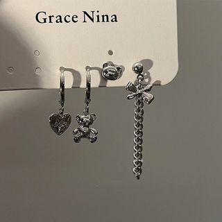 Set Of 4 / 6: Bear / Heart Alloy Dangle Earring (various Designs)