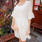 Square-neck Lace-trim Empire Dress