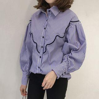 Striped Lantern-sleeve Shirt