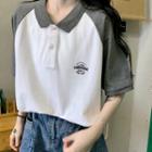 Elbow-sleeve Polo-neck Raglan T-shirt