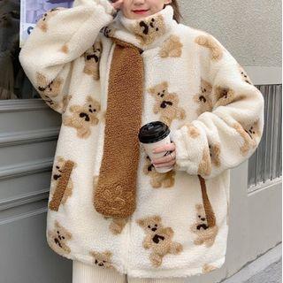 Bear Fleece Turtleneck Zip-up Jacket
