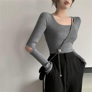 Square-neck Ripped Knit Sweater