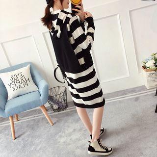 Set: Striped Hooded Knit Dress + Knit Vest