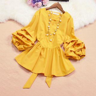 3/4 Sleeve Ruched Bow Back Blouse