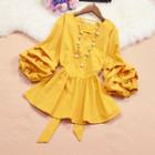 3/4 Sleeve Ruched Bow Back Blouse