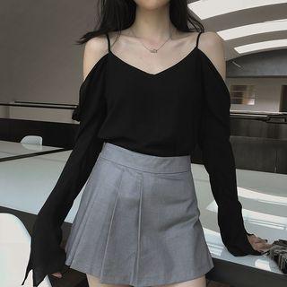 Long-sleeve Cold Shoulder Chiffon Blouse