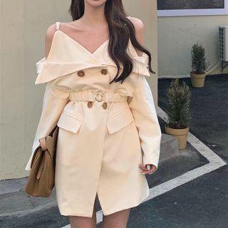 V-neck Asymmetrical Plain Dress Almond - One Size