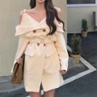 V-neck Asymmetrical Plain Dress Almond - One Size