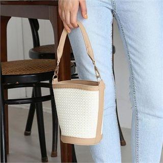 Textured Faux-leather Bucket Bag With Strap