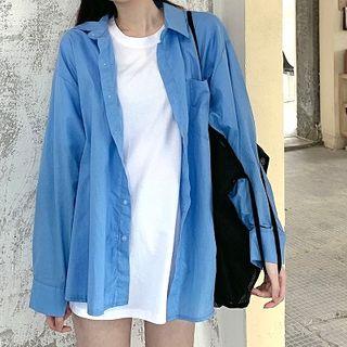 Plain Long-sleeve Loose-fit Shirt / Short-sleeve T-shirt