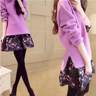 Set: Woolen Sweatshirt + Printed Skirt