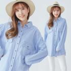 Pocket Detail Striped Shirt 18 - Light Blue - One Size