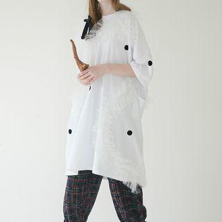 Elbow-sleeve Dotted Midi T-shirt Dress