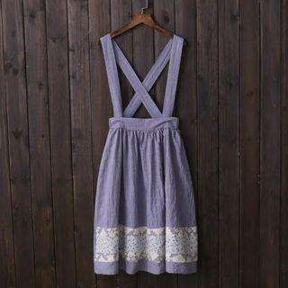 Strapped Lace Panel A-line Midi Skirt