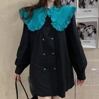 Ruffle Trim Collar Mini Shirtdress