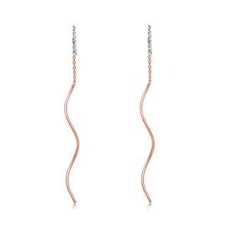 14k Bicolor Rose And White Gold Geometric Wave Drop Earrings