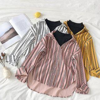 Mock Two-piece Striped Long-sleeve Blouse