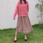 Retro Pink Cable-knit Sweater As Shown In Figure - One Size