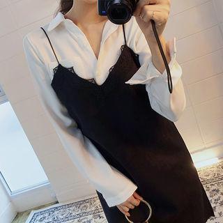 Spaghetti-strap Lace-trim Mini Shift Dress