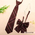 Set: Plaid Neck Tie + Bow Tie Jk040 - Set Of 2 - Neck Tie & Bow Tie - Dark Red - One Size