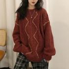 Contrast Stitching Cable Knit Sweater