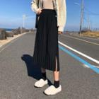 Pleated A-line Split Midi Skirt Black - One Size