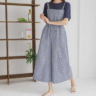 Double-strap Gingham Suspender Pants