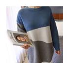 Round-neck Color-block Long Knit Top