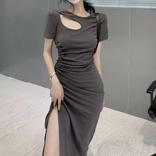 Cutout Drawstring Slit Midi Bodycon Dress