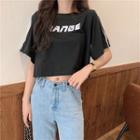 Contrast Trim Lettering Short-sleeve Cropped T-shirt