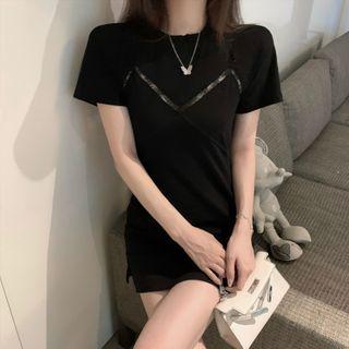 Open-back Lace-panel Mini T-shirt Dress