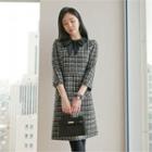 Tie-neck 3/4-sleeve Tweed Dress