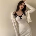 Spaghetti Strap Bow-accent Mini Dress White - One Size