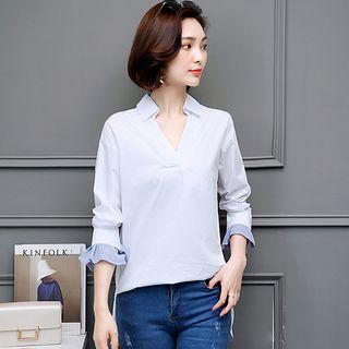 Frilled Sleeve V-neck Blouse