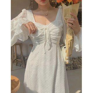 Lace Drawstring Midi A-line Dress