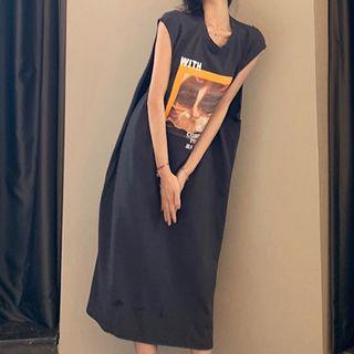 Sleeveless Printed Midi Cutout T-shirt Dress