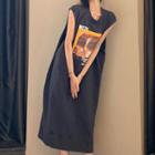 Sleeveless Printed Midi Cutout T-shirt Dress