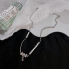 Bow Pendant Faux Pearl Alloy Necklace