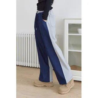 Drawstring Denim-panel Pants