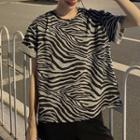 Zebra-print Loose T-shirt As Shown In Figure - L