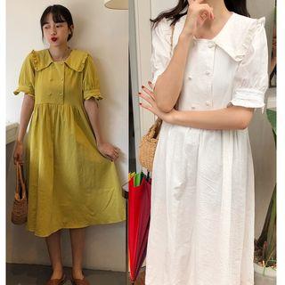 Short-sleeve Frill Trim Collared Dress