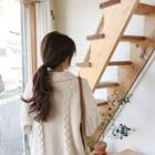 Collared Wool Blend Cable-knit Cardigan Ivory - One Size