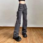 Low Rise Washed Wide Leg Cargo Jeans