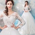 Long-sleeve Lace Panel Wedding Ball Gown