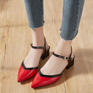 Faux Leather Contrast Color Ankle Strap Block Heel Sandals