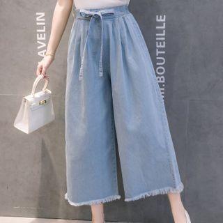 Fray Hem Wide-leg Cropped Jeans