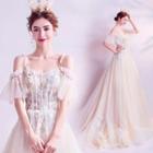 Off-shoulder Sequined Long Train Wedding Dress