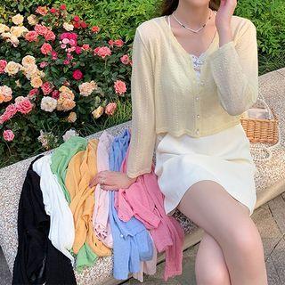 Long-sleeve Plain Sheer Cardigan