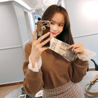 Mock-neck Lace-cuff Knit Top