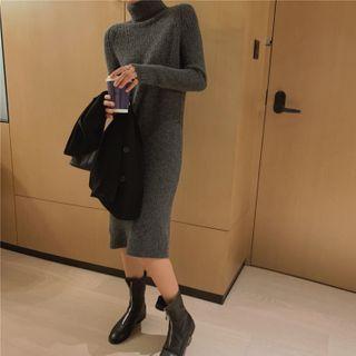 Turtle Neck Midi Sheath Sweater Dress